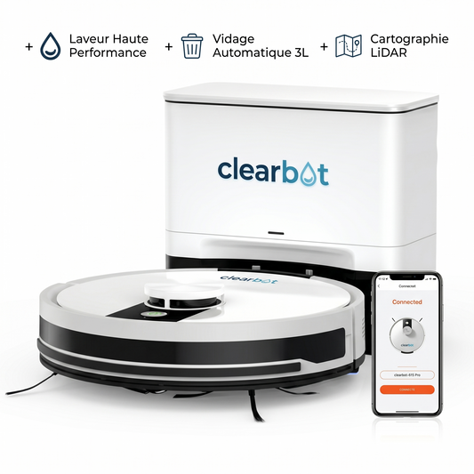 Aspirateur robot laveur avec station vidage automatique, navigation LiDAR – CleanBot